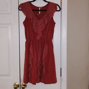 Lauren Conrad  rust color ruffle sleeveless v neck dress  Sz 4